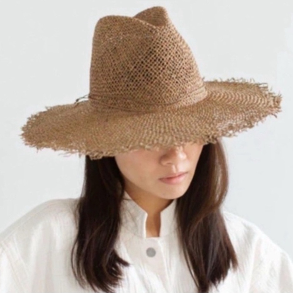 GIGI PIP Tessa NEW Handwoven Seagrass Fedora Hat Brown Size 57 S/M